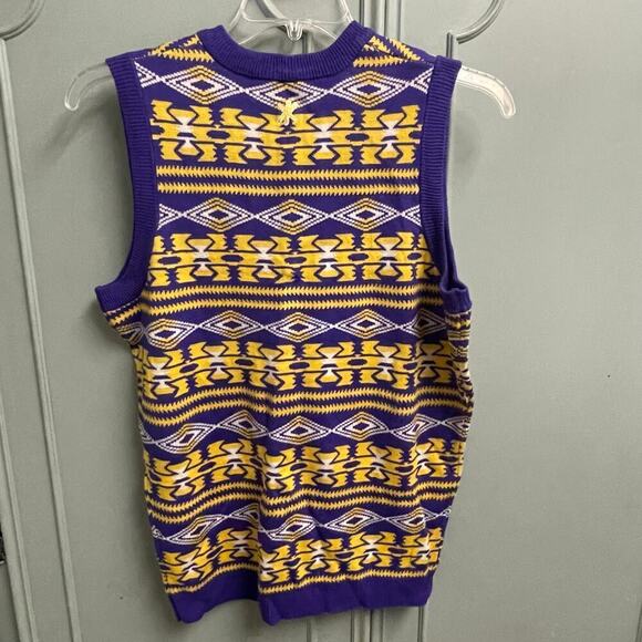 LSU Sweater Vest Mens Small VNeck Ugly Sweater Louisiana Tigers Purple Gold - Picture 2 of 4